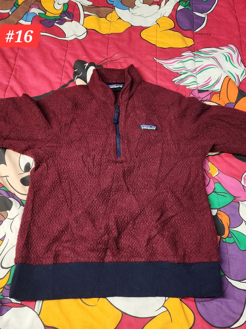 Patagonia Men's Maroon Half-Zip Fleece Pullover with Navy Trim